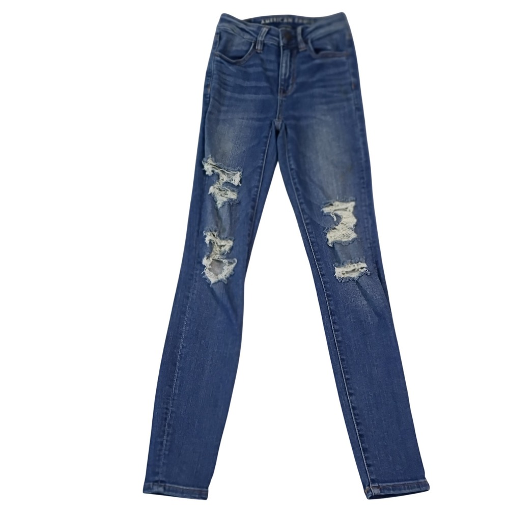 American Eagle Hi-Rise Jegging Womens 00 Distressed Blue Ne(x)t Level‎ Stretch
